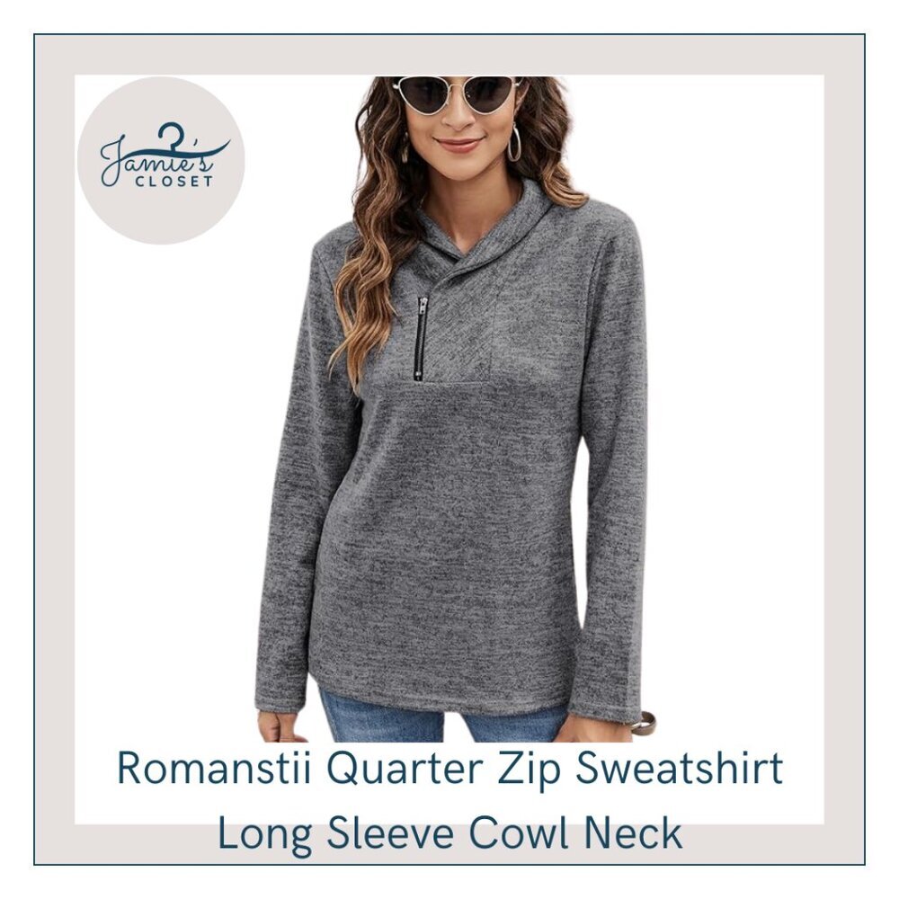 Heather Gray Romanstii Quarter Zip Cowl Neck Sweatshirt | Size XL